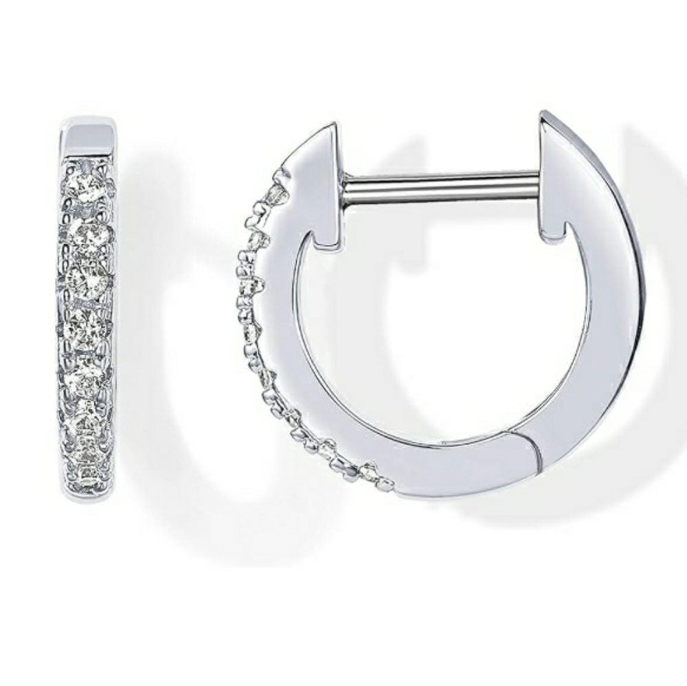 14K White Gold Plated Cubic Zirconia Cuff Earrings Huggie Stud